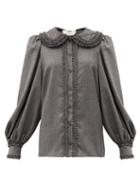 Matchesfashion.com Fendi - Ruffled Trim Wool Flannel Shirt - Womens - Dark Grey