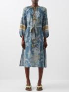 D'ascoli - Java Floral-print Silk-crepe Midi Dress - Womens - Blue Print