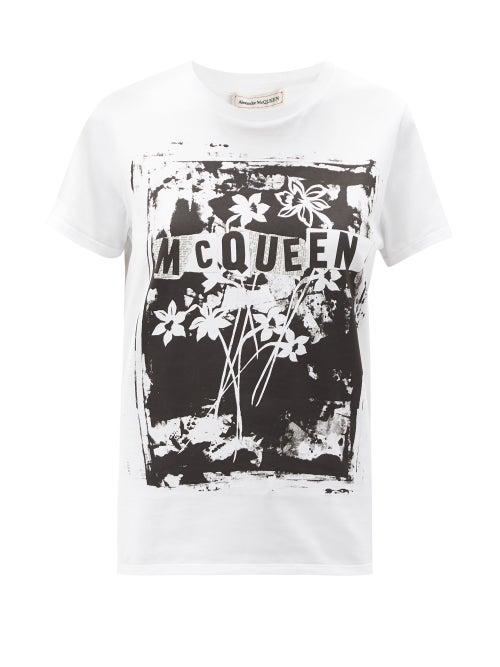 Matchesfashion.com Alexander Mcqueen - Punk Daffodil-print Cotton-jersey T-shirt - Womens - White Black