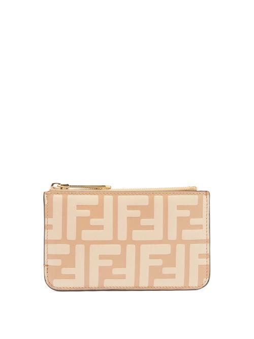 Matchesfashion.com Fendi - Ff-logo Leather Purse - Womens - Beige