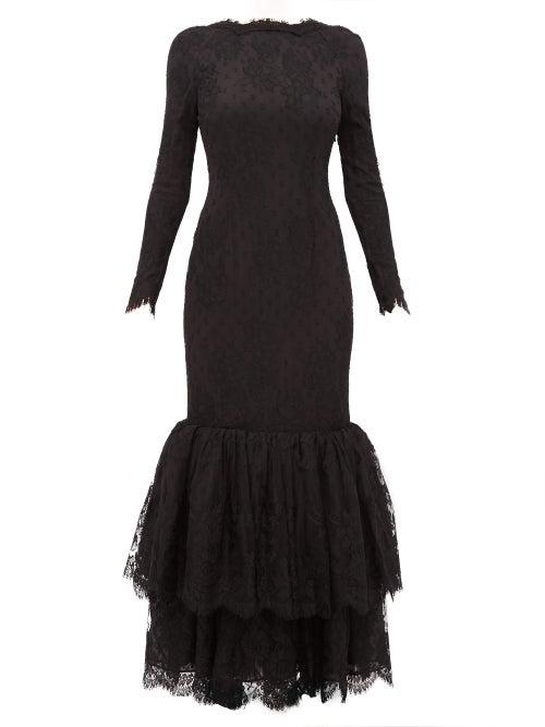 Matchesfashion.com Alessandra Rich - Peplum Hem Scoop Back Lace Gown - Womens - Black