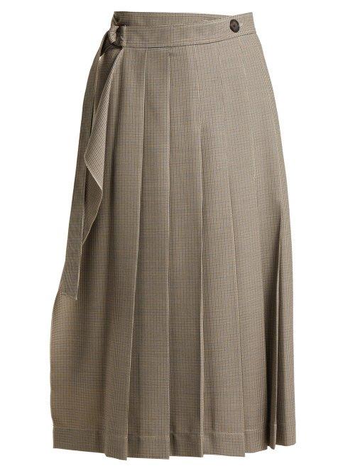 Matchesfashion.com Joseph - Fleet Pleated Houndstooth Skirt - Womens - Grey White