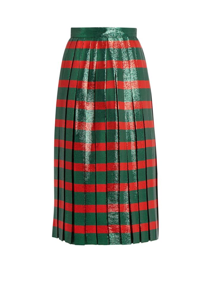 Gucci Striped Pleated Lam Skirt