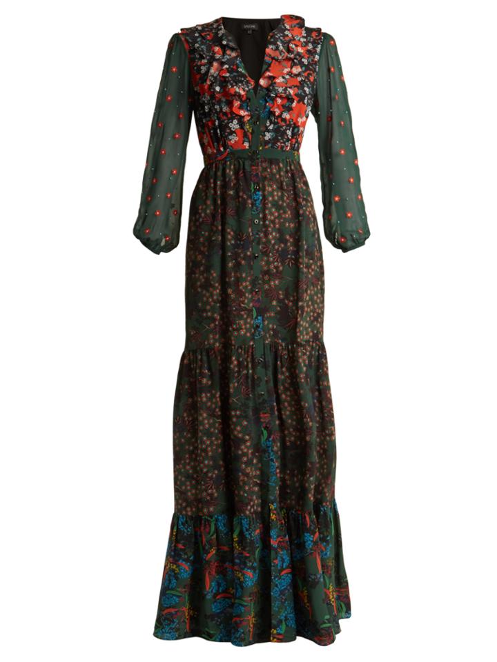 Saloni Ginny Patchwork Silk Crepe De Chine Dress