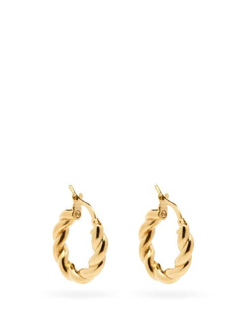 Matchesfashion.com Bottega Veneta - Twisted 18kt Gold-plated Hoop Earrings - Womens - Yellow Gold