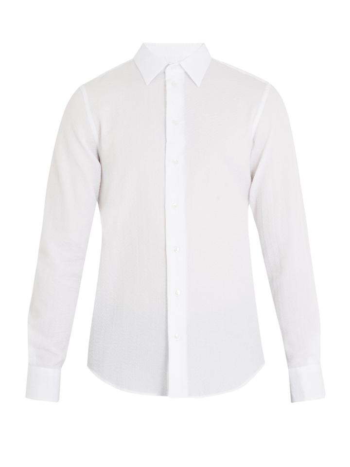 Giorgio Armani Point-collar Herringbone Cotton Shirt