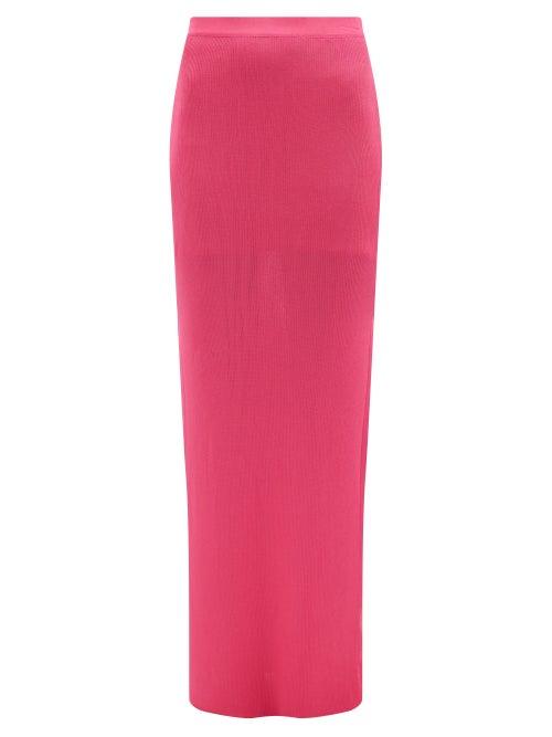 Ladies Rtw Gauge81 - Arais Side-slit Rib-knitted Maxi Skirt - Womens - Pink