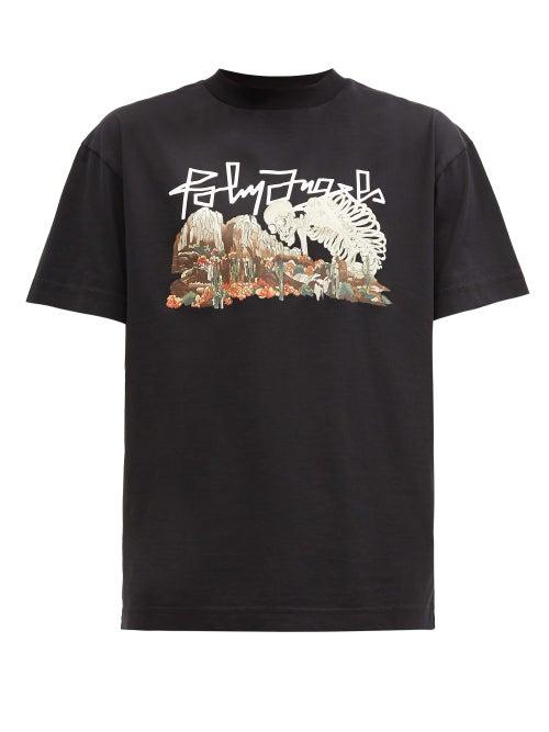 Matchesfashion.com Palm Angels - Desert Skull-print Cotton T-shirt - Mens - Black Multi