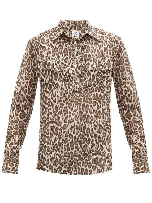 Matchesfashion.com 73 London - Laced-placket Leopard-print Silk-georgette Shirt - Mens - Brown Multi