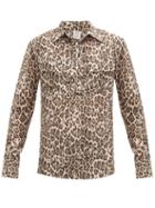 Matchesfashion.com 73 London - Laced-placket Leopard-print Silk-georgette Shirt - Mens - Brown Multi