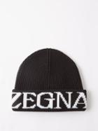 Zegna - Logo-jacquard Wool Beanie Hat - Mens - Black
