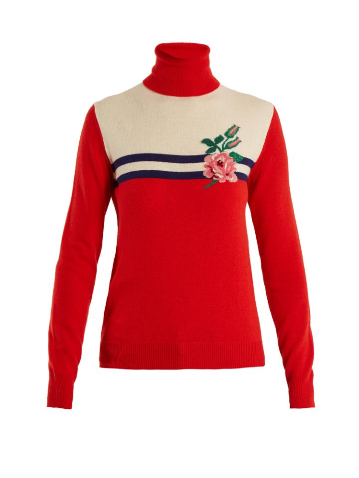 Gucci Rose-intarsia Wool-blend Knit Sweater