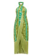 Matchesfashion.com Cult Gaia - Bianca Printed Silk Midi Dress - Womens - Green