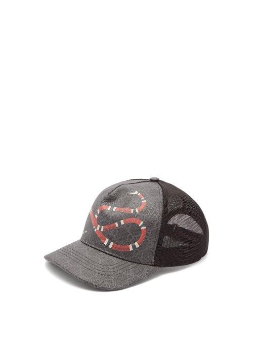 Matchesfashion.com Gucci - Gg Supreme And Kingsnake Print Mesh Cap - Mens - Black