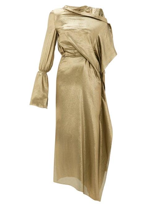 Matchesfashion.com Roland Mouret - Solera Asymmetric Silk Blend Lam Gown - Womens - Gold