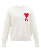 Ami - Ami De Caur Logo-appliqu Cotton-blend Sweater - Mens - White