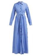 Matchesfashion.com Evi Grintela - Valerie Striped Cotton Maxi Shirtdress - Womens - Blue