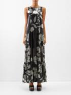 La Doublej - Soire Sequinned Floral-print Satin Dress - Womens - Black Multi