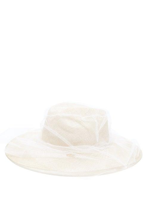 Matchesfashion.com Stephen Jones - Tulle-veil Straw Trilby Hat - Womens - Beige Multi