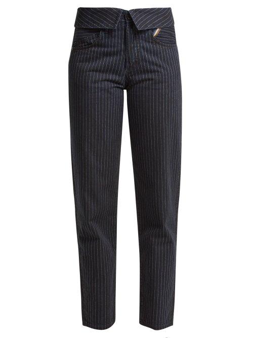 Matchesfashion.com Jean Atelier - Flip Fold Over Pinstripe Jeans - Womens - Black Stripe