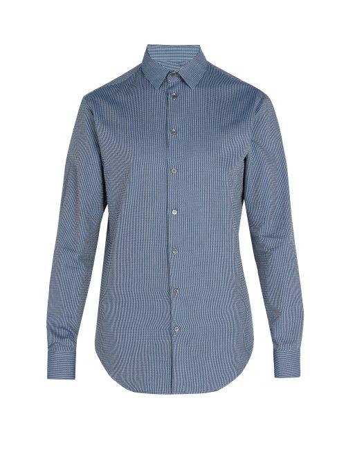 Matchesfashion.com Giorgio Armani - Zig Zag Pattern Cotton Shirt - Mens - Blue Multi