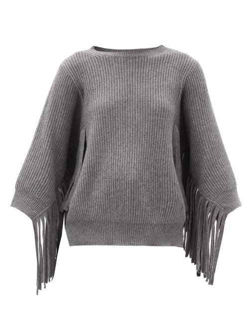 Matchesfashion.com Stella Mccartney - Fringed Rib-knitted Cashmere-blend Sweater - Womens - Grey