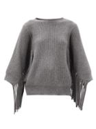 Matchesfashion.com Stella Mccartney - Fringed Rib-knitted Cashmere-blend Sweater - Womens - Grey