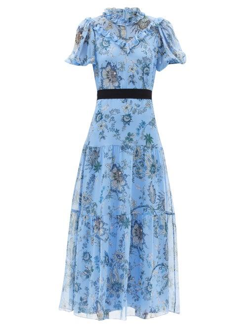 Erdem - Pearline Hogarth Vine-print Silk-voile Dress - Womens - Blue