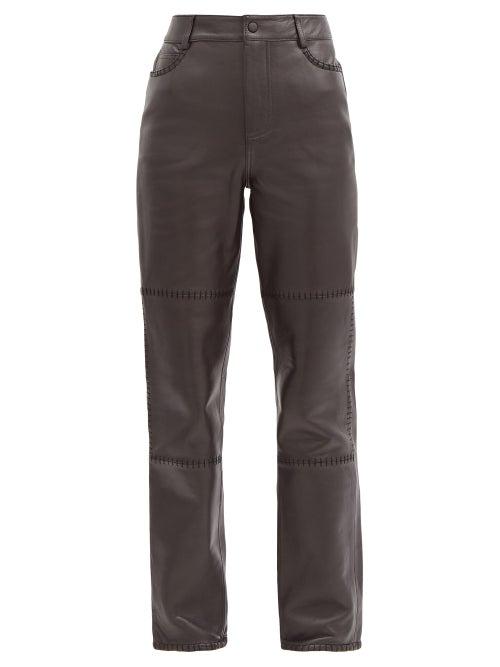 Matchesfashion.com Ganni - High-rise Whipstitched-leather Trousers - Womens - Dark Brown