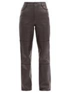Matchesfashion.com Ganni - High-rise Whipstitched-leather Trousers - Womens - Dark Brown