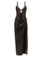 Alessandra Rich - Crystal-embellished Side-slit Sequinned Dress - Womens - Black