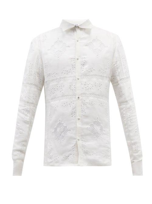 73 London - Broderie-anglaise Linen Shirt - Mens - White