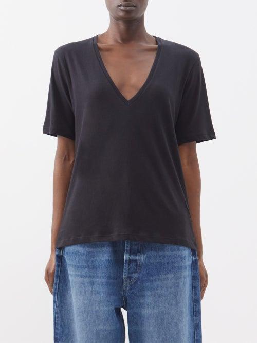 Raey - V-neck Relaxed Fit Cotton-blend T-shirt - Womens - Black