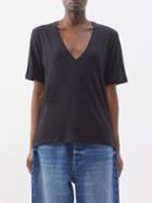 Raey - V-neck Relaxed Fit Cotton-blend T-shirt - Womens - Black