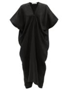 Co - V-neck Draped Linen Dress - Womens - Black