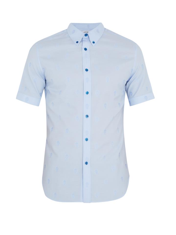 Alexander Mcqueen Skull-jacquard Short-sleeved Cotton Shirt