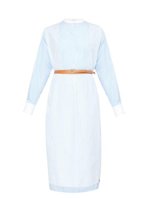 Matchesfashion.com Loewe - Stand-collar Striped Poplin Shirt Dress - Womens - White Multi