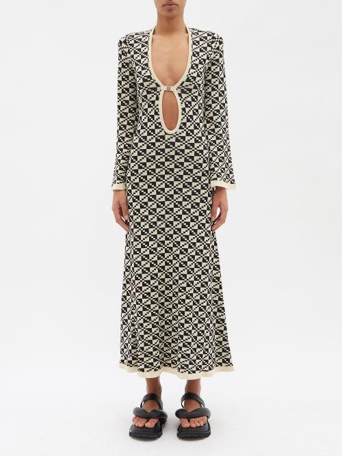 Dodo Bar Or - Lori Plunge-neck Geometric-jacquard Knit Dress - Womens - Black Cream