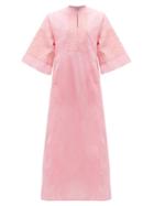 Matchesfashion.com Thierry Colson - Rachel Appliqu Cotton-voile Kaftan - Womens - Pink