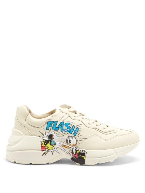 Matchesfashion.com Gucci - X Disney Rhyton Donald Duck-print Leather Trainers - Womens - White Multi