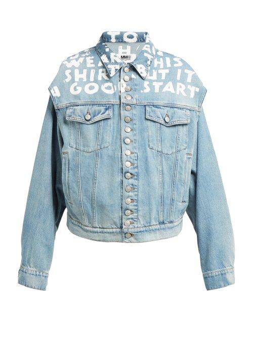 Matchesfashion.com Mm6 Maison Margiela - Slogan Print Denim Jacket - Womens - Denim