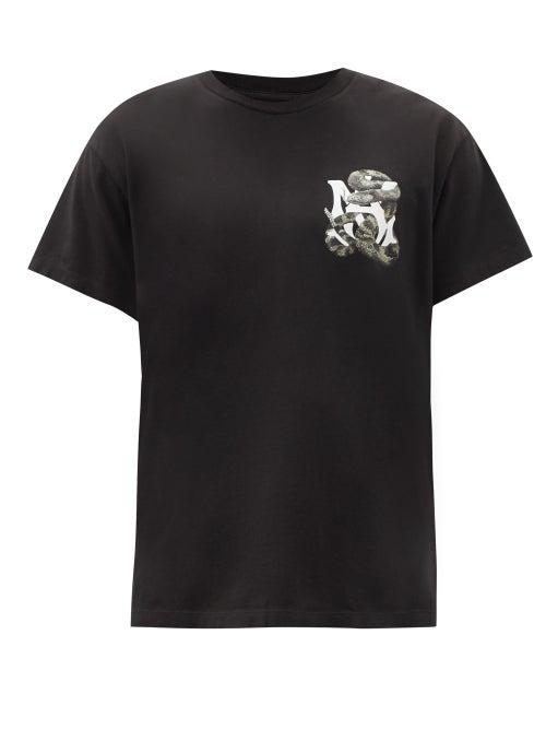 Matchesfashion.com Amiri - Snake Logo-print Cotton-jersey T-shirt - Mens - Black