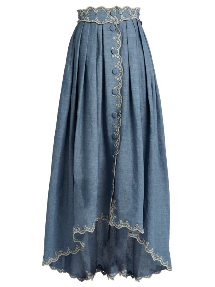 Luisa Beccaria Broderie-anglaise Linen-blend Skirt