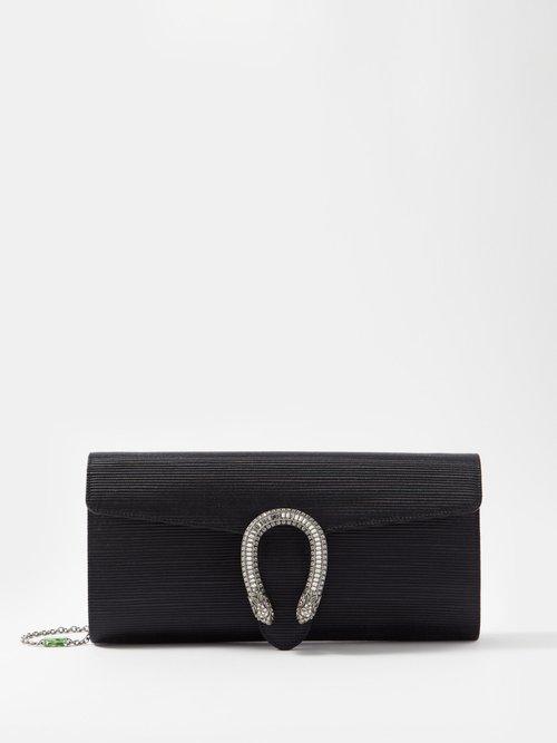 Gucci - Dionysus Crystal-clasp Grosgrain-satin Clutch Bag - Womens - Black