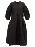 Matchesfashion.com Simone Rocha - Puff-sleeved Floral-cloqu Midi Dress - Womens - Black