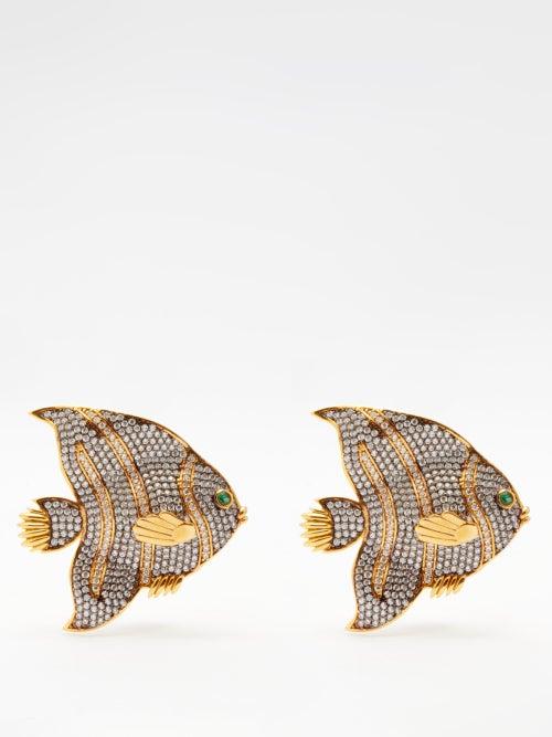 Begm Khan - Nemo 24kt Gold-plated Clip Earrings - Womens - Crystal