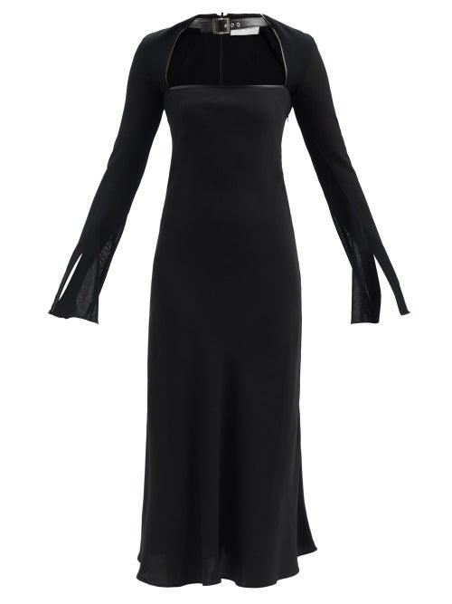 16arlington - Leith Leather-strap Crepe Midi Dress - Womens - Black
