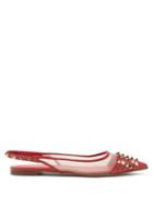 Ladies Shoes Valentino Garavani - Rockstud Mesh And Leather Slingback Flats - Womens - Red