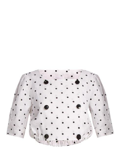 Matchesfashion.com Lisa Marie Fernandez - Diana Polka Dot Linen Cropped Top - Womens - White Multi