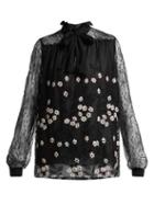 Matchesfashion.com Giambattista Valli - Floral Embroidered Chantilly Lace Blouse - Womens - Black